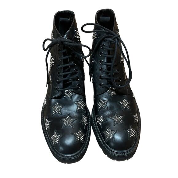 Saint Laurent Star-Studded Leather Black Combat Boot EU 37.5 US 7.5 - Picture 3 of 11